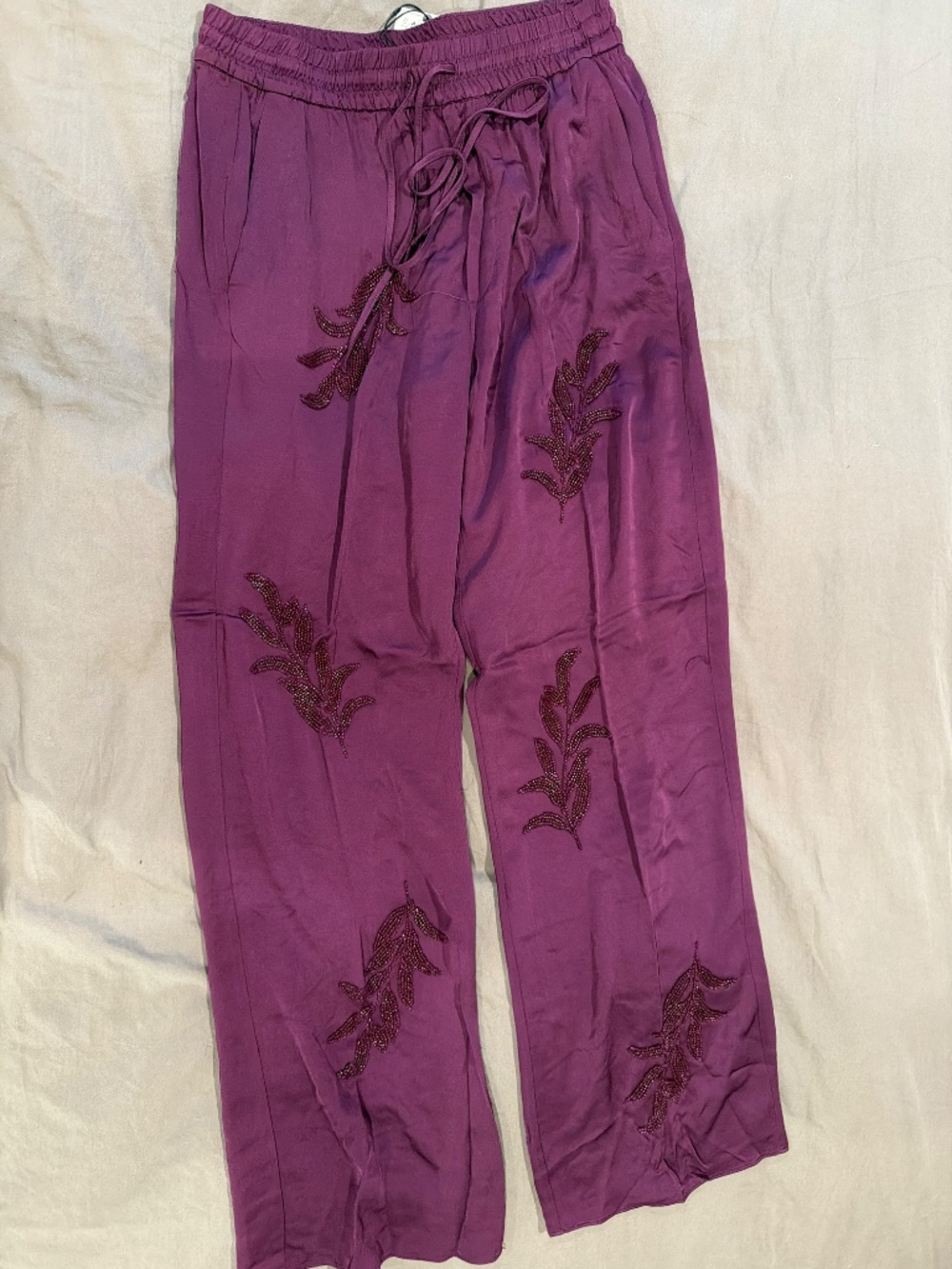 ZARA Embellished Belted Blazer & Pants Set | Plum | Beaded | NWT | Size M - Picture 3 of 7